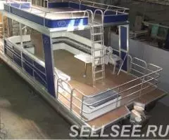 Катер понтон двухпалубный алюминиевый верхняя палуба солярий - 2