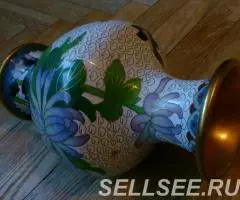 Ваза клуазоне метал эмаль антиквариат интерьер - 3