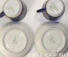 Две кофейные пары кобальт фарфор - 4