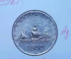 Италия. Парусники Колумба - 500лир, серебро, 1958 - 3