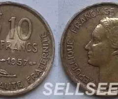 Франция. Гальский петух - 10франков, 1951,1957 - 2