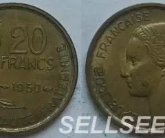 Франция. Гальский петух - 20 франков, бронза, 1950 - 2