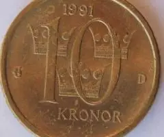 Швеция 10 крон 1991 года