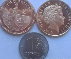 О-в Гибралтар. Маяк и парусник - 2 пенса, 1995, 2000 - 2