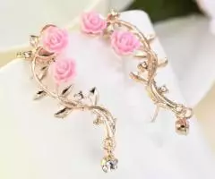 Серьги с розовым листом розы - 2
