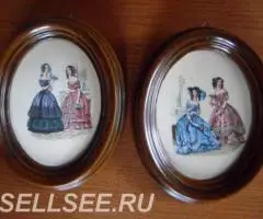 Литография на шелке мода 19 века Италия - 2