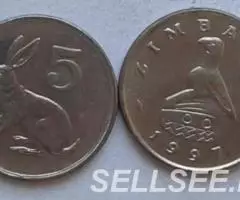 Зимбабве. Заяц и Птица - 5 центов, медь-никель, 1997 - 2