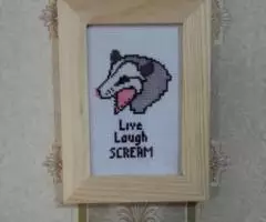 Вышивка в раме Орущий опоссум handmade - 4