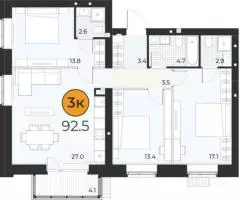 Продаю 3-комн квартиру, 93 кв м - 4