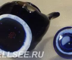 Чайник - белые цветы - кобальт - 3