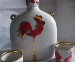 Фарфор. ЛФЗ Штоф золотой петушок с 2мя стопками - 2