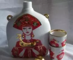 Фарфор. ЛФЗ Штоф золотой петушок с 2мя стопками - 3