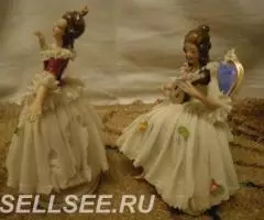 Фарфор. Дрезден Фр. Виттер Пара дам. Выступление в кружевах. - 2