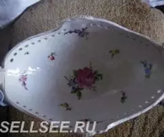 ФАРФОР. ГЕРМАН. ШИЕРХОЛЗ. ФРУКТОВНИЦА С 2мя КЕРУБИНО И ЦВЕТАМИ - 3