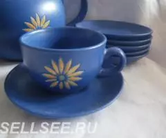 Сервиз Фарфор. Чай-Кофе. Ромашки на синем. - 2